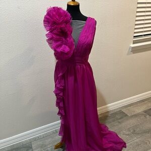 Extravagance Purple Ruffled Evening Dress - Purple